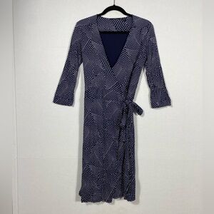 Hugo Boss Wrap Midi Dress in navy blue size medium